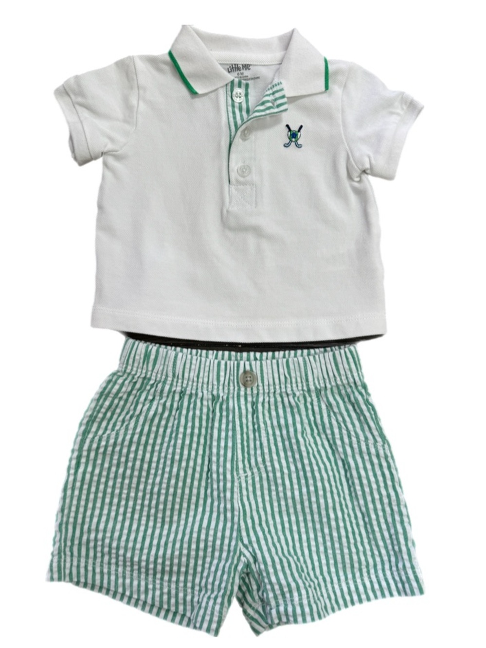 Little Me 3pc Baby Boy Outfit 6M Golf Set Seersucker Shorts Polo Romper - Picture 4 of 11